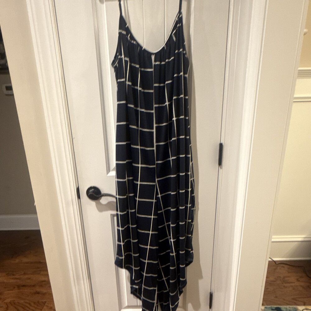 FRUMOS Womens XL Navy/White Geometric V-Neck Strappy Long Knit Romper